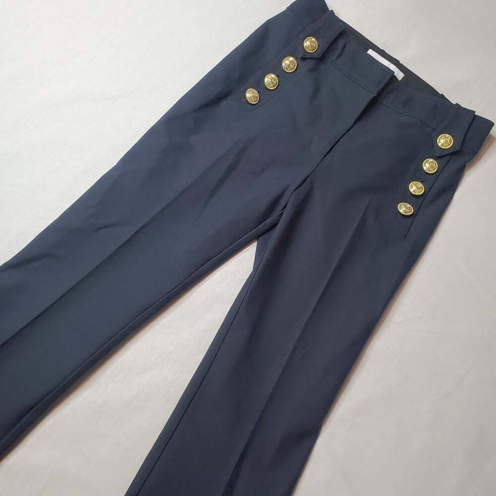 10 Crosby Derek Lam Women's Size 4 Robertson Flared Sailor Trousers Navy Blue